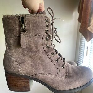 Women's Taupe Lace-Up Ankle Boots
